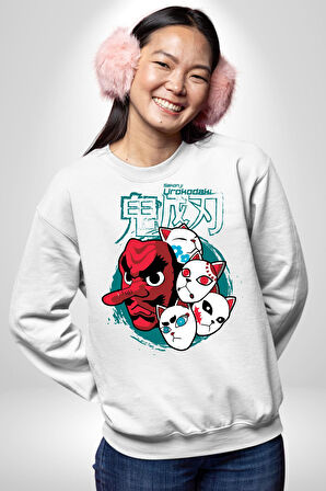 Japon Anime Tengu Maske  Kadın Erkek Beyaz Sweatshirt 