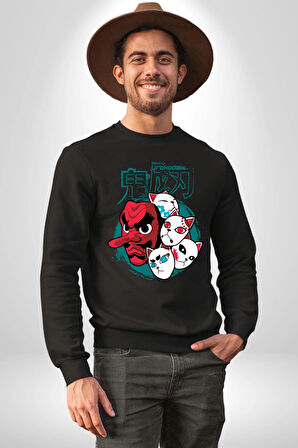 Japon Anime Tengu Maske  Kadın Erkek Siyah Sweatshirt 