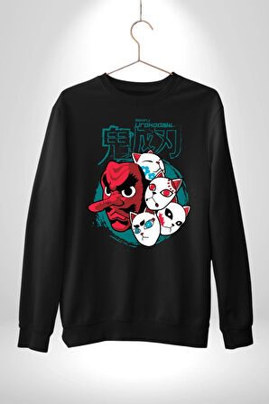 Japon Anime Tengu Maske  Kadın Erkek Siyah Sweatshirt 