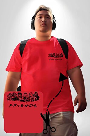 FRIENDS Korku Film Kahramanları Kırmızı Büyük Beden Kadın Basic Minimal Baskılı Tişört