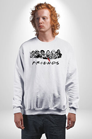 FRIENDS Korku Film Kahramanları Kadın Erkek Beyaz Sweatshirt 