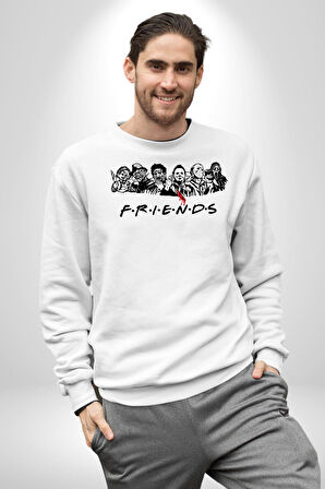 FRIENDS Korku Film Kahramanları Kadın Erkek Beyaz Sweatshirt 