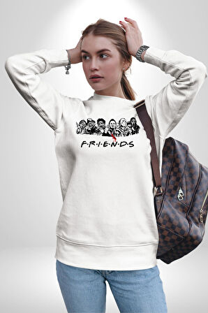FRIENDS Korku Film Kahramanları Kadın Erkek Beyaz Sweatshirt 