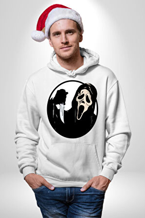 Korku Filmi Çığlık Kadın Erkek  Beyaz Kapüşonlu Sweatshirt Hoodie