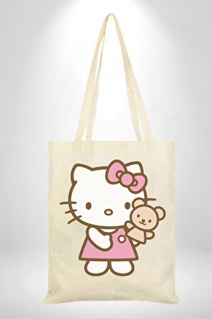 Hello Kitty 35X40 Kadın Erkek Çocuk Ekru Ham Bez Çanta