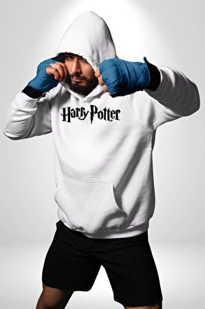 Harry Potter Kadın Erkek  Beyaz Kapüşonlu Sweatshirt Hoodie