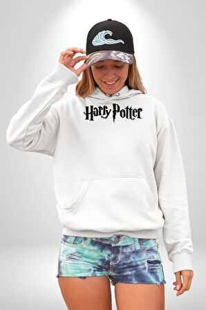 Harry Potter Kadın Erkek  Beyaz Kapüşonlu Sweatshirt Hoodie