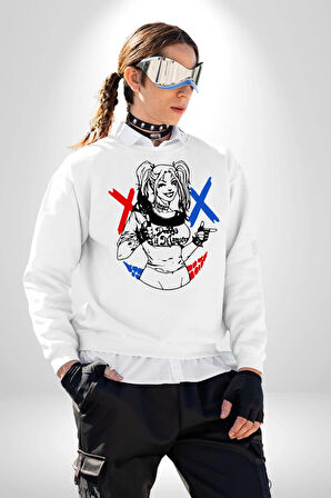 Harley Quinn Kadın Erkek Beyaz Sweatshirt 