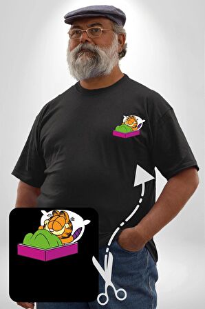 Garfield Uyku Siyah Büyük Beden Kadın Basic Minimal Baskılı Tişört