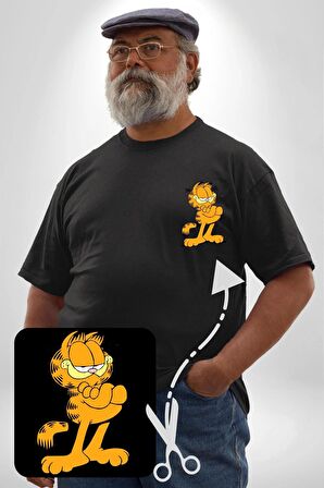 Garfield Siyah Büyük Beden Kadın Basic Minimal Baskılı Tişört