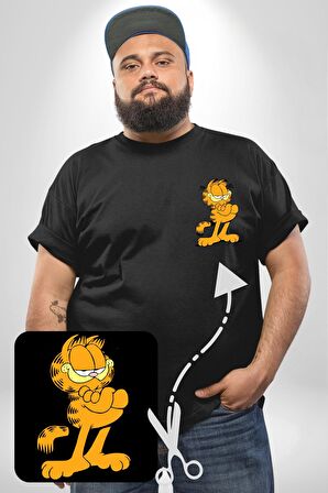Garfield Siyah Büyük Beden Kadın Basic Minimal Baskılı Tişört