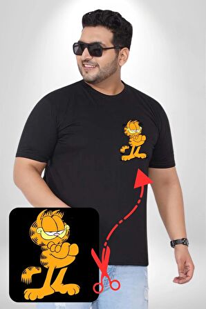 Garfield Siyah Büyük Beden Kadın Basic Minimal Baskılı Tişört