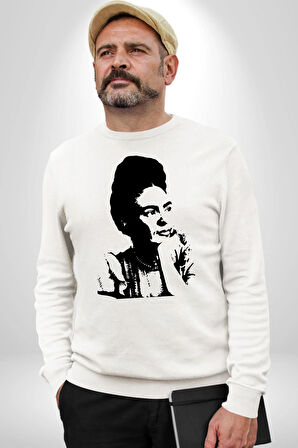 Frida Kahlo Kadın Erkek Beyaz Sweatshirt 