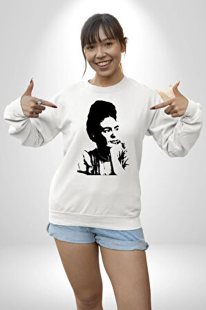 Frida Kahlo Kadın Erkek Beyaz Sweatshirt 