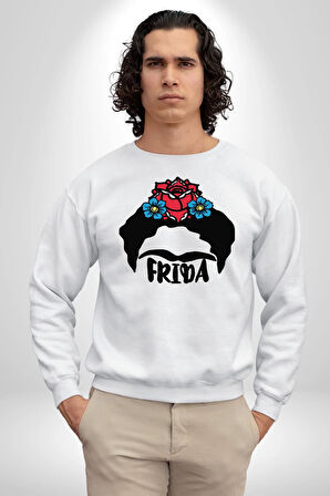 Frida Kahlo Kadın Erkek Beyaz Sweatshirt 