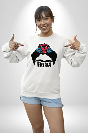 Frida Kahlo Kadın Erkek Beyaz Sweatshirt 