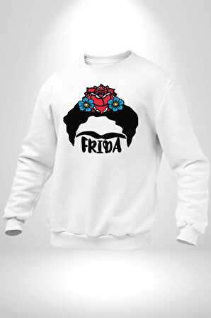 Frida Kahlo Kadın Erkek Beyaz Sweatshirt 