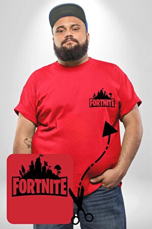 Fortnite Kırmızı Büyük Beden Kadın Basic Minimal Baskılı Tişört