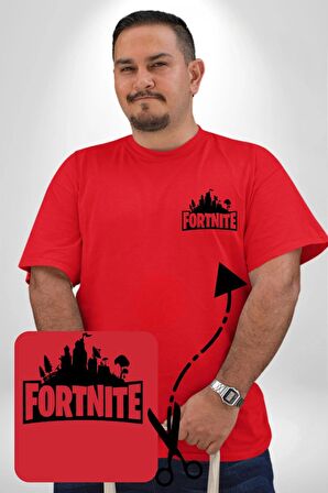 Fortnite Kırmızı Büyük Beden Kadın Basic Minimal Baskılı Tişört