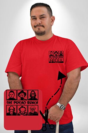 Korku Film Kahramanları Piskopat Kırmızı Büyük Beden Kadın Basic Minimal Baskılı Tişört