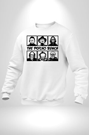 Korku Film Kahramanları Piskopat Kadın Erkek Beyaz Sweatshirt 