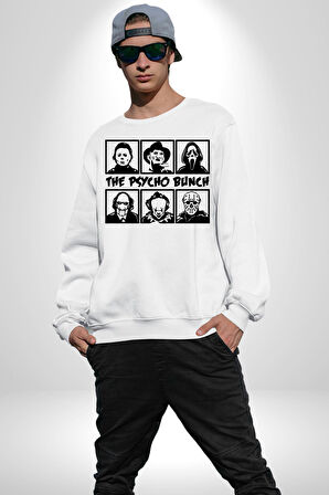 Korku Film Kahramanları Piskopat Kadın Erkek Beyaz Sweatshirt 