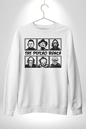 Korku Film Kahramanları Piskopat Kadın Erkek Beyaz Sweatshirt 