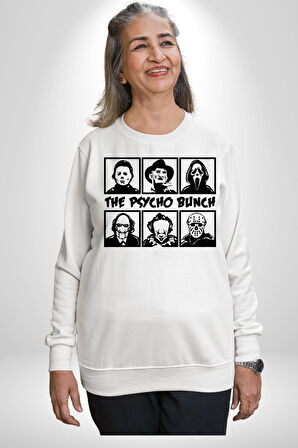 Korku Film Kahramanları Piskopat Kadın Erkek Beyaz Sweatshirt 
