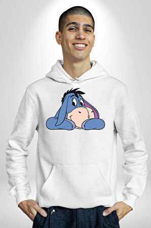 Sevimli Eşek Kadın Erkek  Beyaz Kapüşonlu Sweatshirt Hoodie