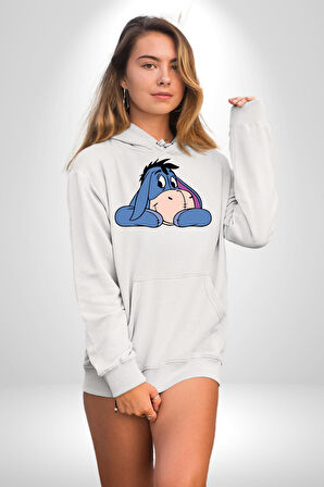 Sevimli Eşek Kadın Erkek  Beyaz Kapüşonlu Sweatshirt Hoodie