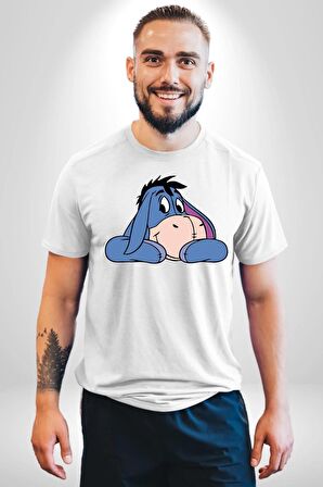 Sevimli Eşek Kadın Erkek Unisex Beyaz Organik Baskılı T-Shirt Penye Yüksek Kalite