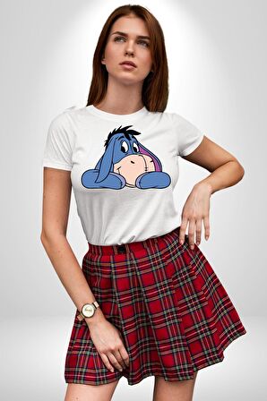 Sevimli Eşek Kadın Erkek Unisex Beyaz Organik Baskılı T-Shirt Penye Yüksek Kalite