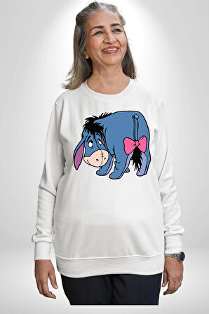 Eşek Peluş Kadın Erkek Beyaz Sweatshirt 