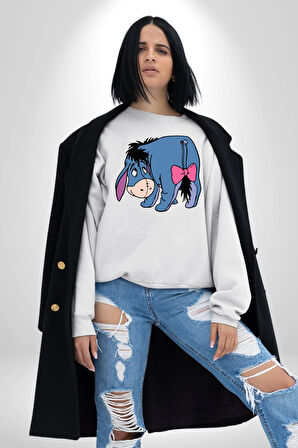 Eşek Peluş Kadın Erkek Beyaz Sweatshirt 