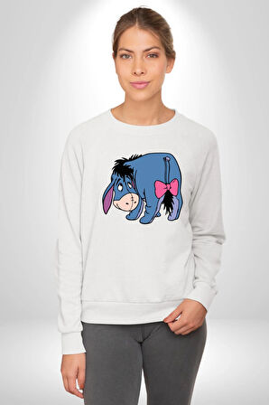 Eşek Peluş Kadın Erkek Beyaz Sweatshirt 