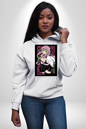 Anime Demon Slayer Kimetsu No Yaiba Mitsuri Kanroji Kadın Erkek  Beyaz Kapüşonlu Sweatshirt Hoodie