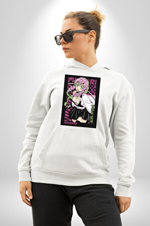 Anime Demon Slayer Kimetsu No Yaiba Mitsuri Kanroji Kadın Erkek  Beyaz Kapüşonlu Sweatshirt Hoodie