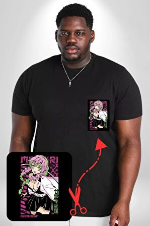 Anime Demon Slayer Kimetsu No Yaiba Mitsuri Kanroji Siyah Büyük Beden Kadın Basic Minimal Baskılı Tişört