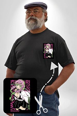 Anime Demon Slayer Kimetsu No Yaiba Mitsuri Kanroji Siyah Büyük Beden Kadın Basic Minimal Baskılı Tişört