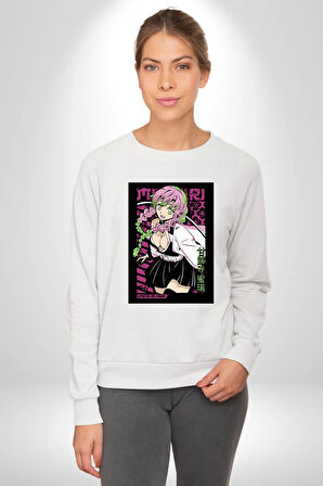 Anime Demon Slayer Kimetsu No Yaiba Mitsuri Kanroji Kadın Erkek Beyaz Sweatshirt 