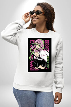 Anime Demon Slayer Kimetsu No Yaiba Mitsuri Kanroji Kadın Erkek Beyaz Sweatshirt 