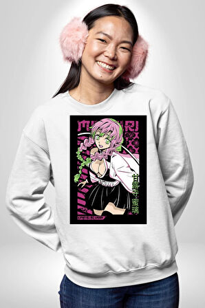 Anime Demon Slayer Kimetsu No Yaiba Mitsuri Kanroji Kadın Erkek Beyaz Sweatshirt 