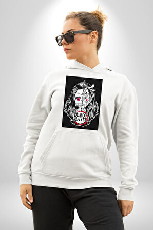 Anime Demon Slayer  Kadın Erkek  Beyaz Kapüşonlu Sweatshirt Hoodie