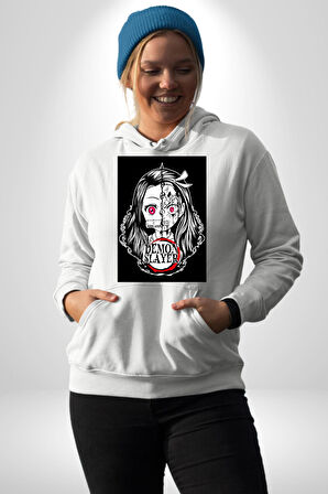 Anime Demon Slayer  Kadın Erkek  Beyaz Kapüşonlu Sweatshirt Hoodie