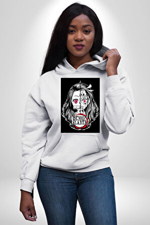 Anime Demon Slayer  Kadın Erkek  Beyaz Kapüşonlu Sweatshirt Hoodie