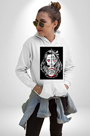 Anime Demon Slayer  Kadın Erkek  Beyaz Kapüşonlu Sweatshirt Hoodie