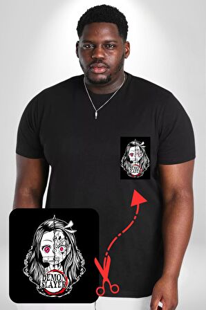 Anime Demon Slayer  Siyah Büyük Beden Kadın Basic Minimal Baskılı Tişört