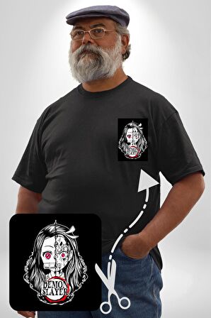 Anime Demon Slayer  Siyah Büyük Beden Kadın Basic Minimal Baskılı Tişört