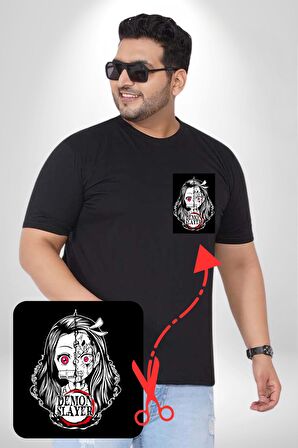 Anime Demon Slayer  Siyah Büyük Beden Kadın Basic Minimal Baskılı Tişört