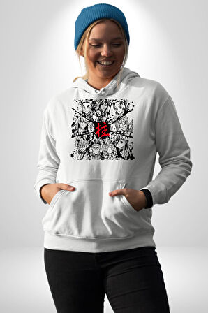 Anime Demon Slayer Hashira Kadın Erkek  Beyaz Kapüşonlu Sweatshirt Hoodie